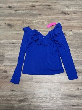 Lilly Pulitzer Royal Blue Ruffle-Front Long Sleeve Top